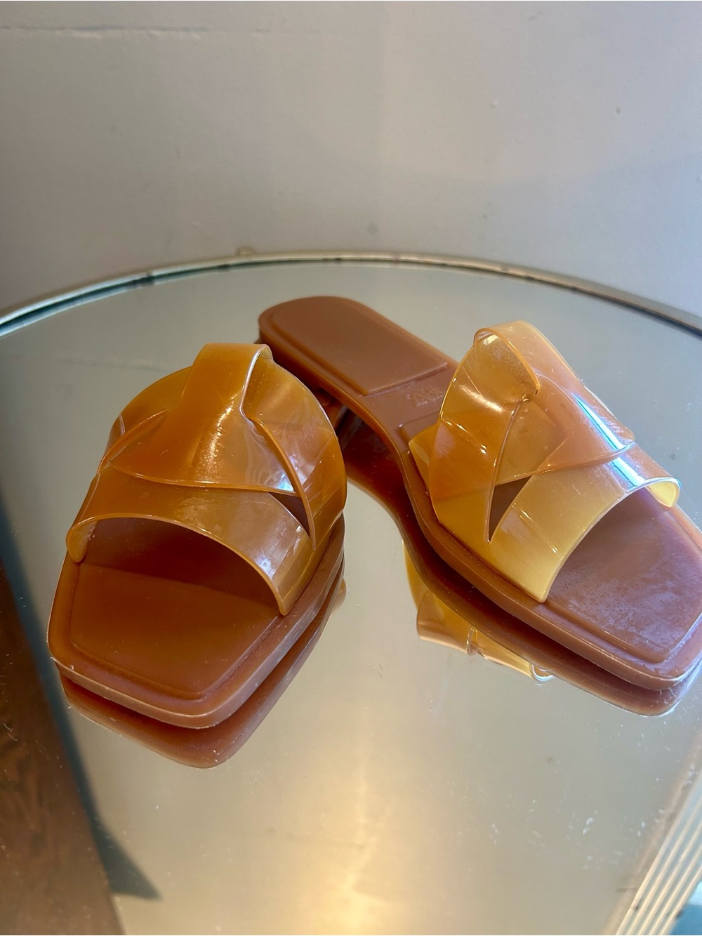 Slide Sandals with Crossover Rubberized Straps
